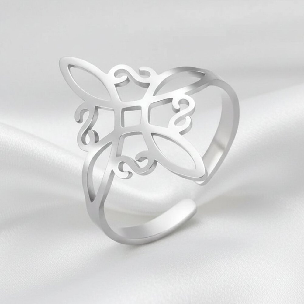 Silver Stainless Steel Witch Celtic Viking Cross Knot Adjustable Open Ring NWOT - Picture 2 of 8